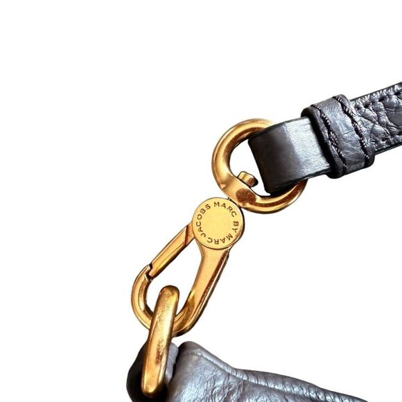 Marc Jacobs Classic Q Percy Leather Crossbody Bag Grey Gold - Picture 8 of 11